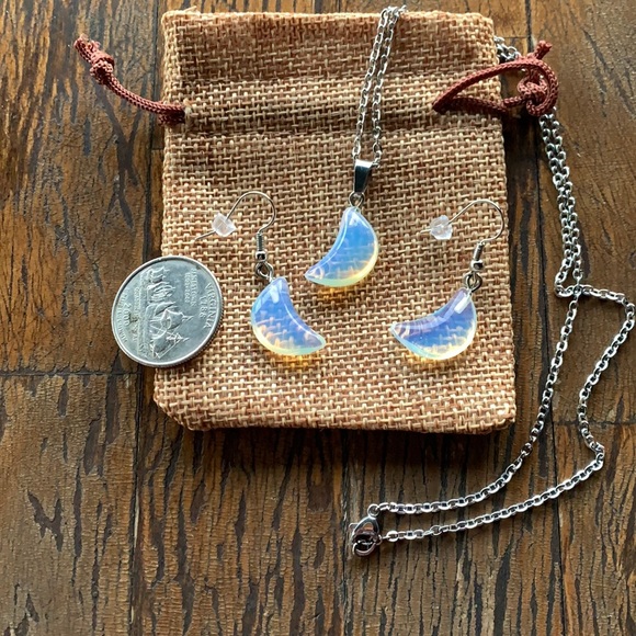 Opalite Moon Necklace Opalite Earrings Matching Crystal Jewelry Set - Picture 3 of 3